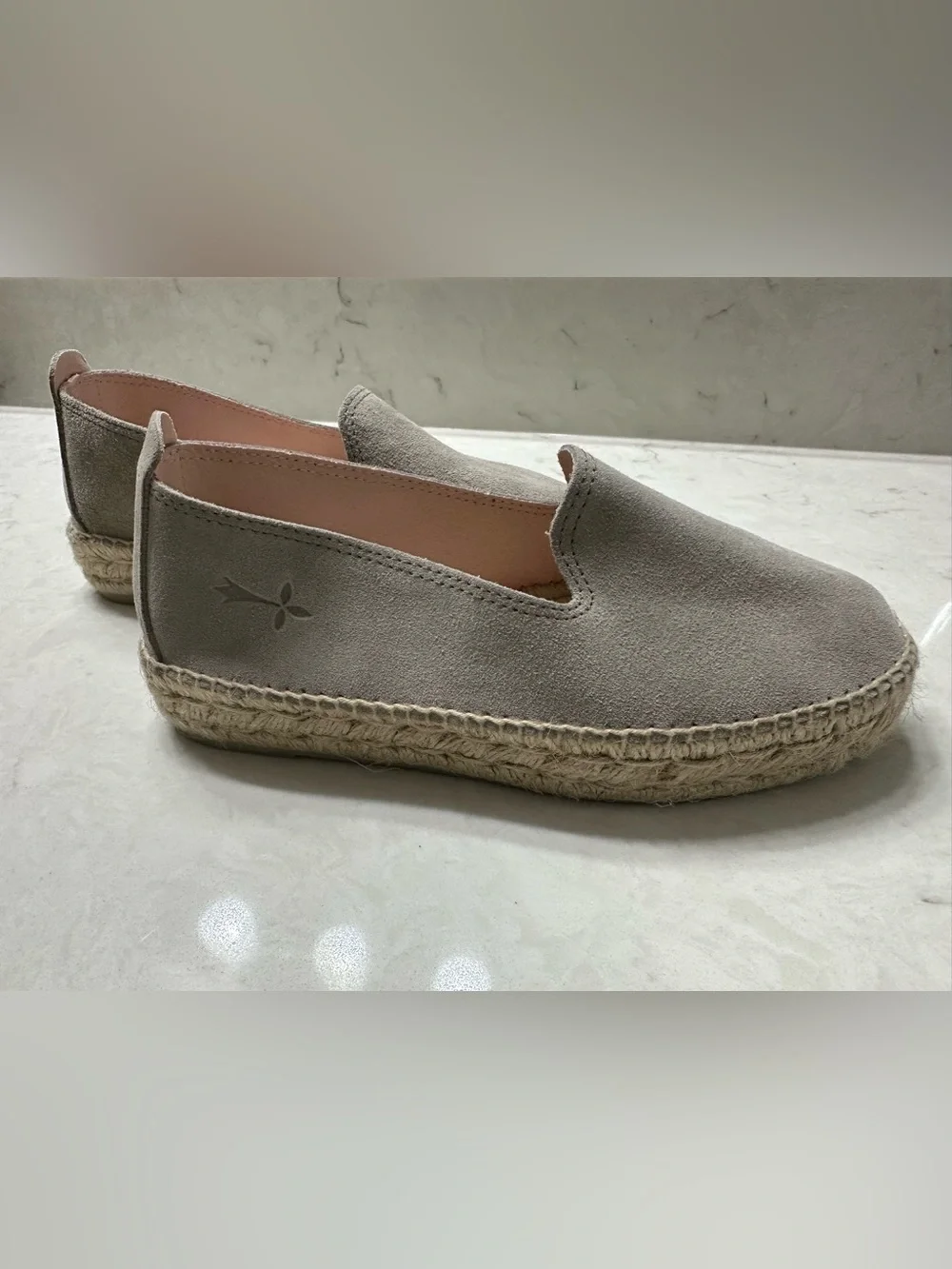 Taupe Suede Espadrille Slip-On with Pink Lining, 39, Manebi